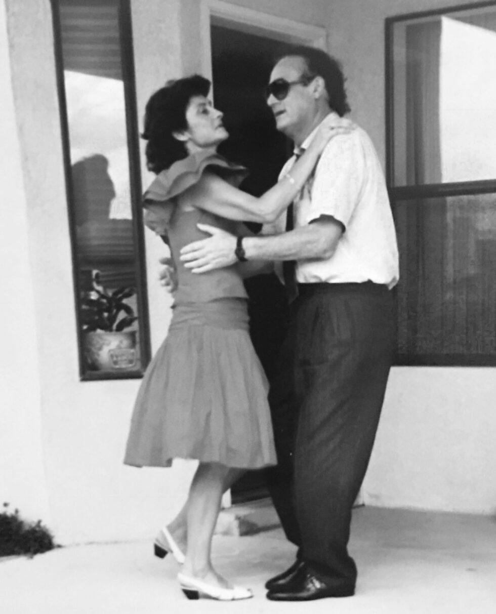 Black and white family archive photo of a couple dancing